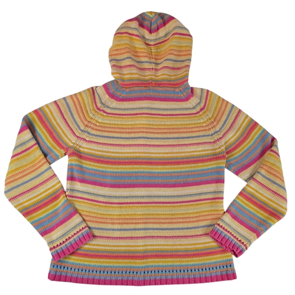 Vintage 90s Hooded Stripe Cardigan Ramie Cotton Boho Beachy Sweater Women M - Picture 5 of 7